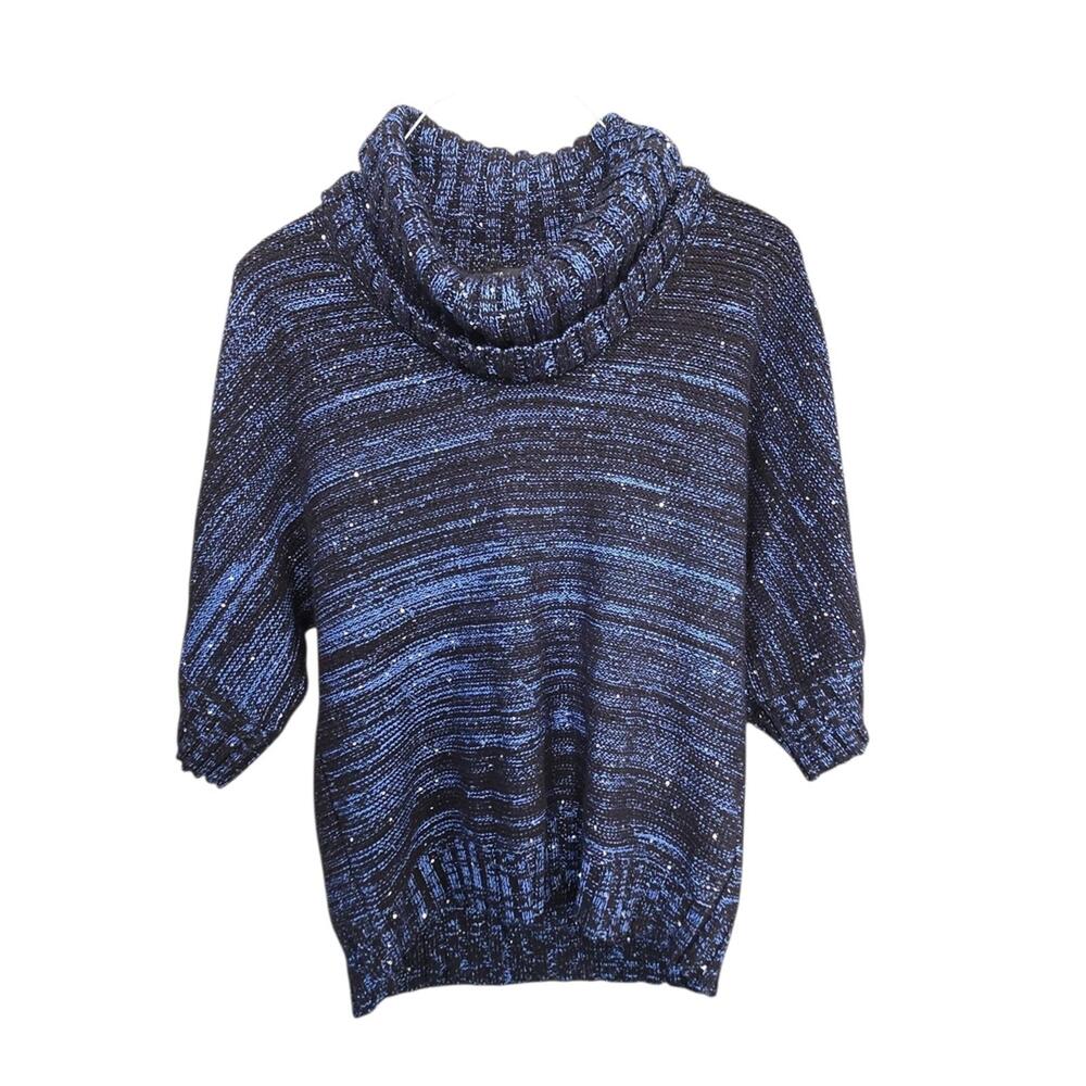 Inc Women's Cowl Neck Sweater - Blue and Black Knit‎